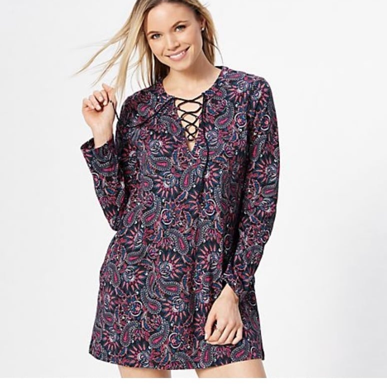 Lands End Long Sleeve Lace Up Tunic Shirtdress Swim Cover Up Size Large