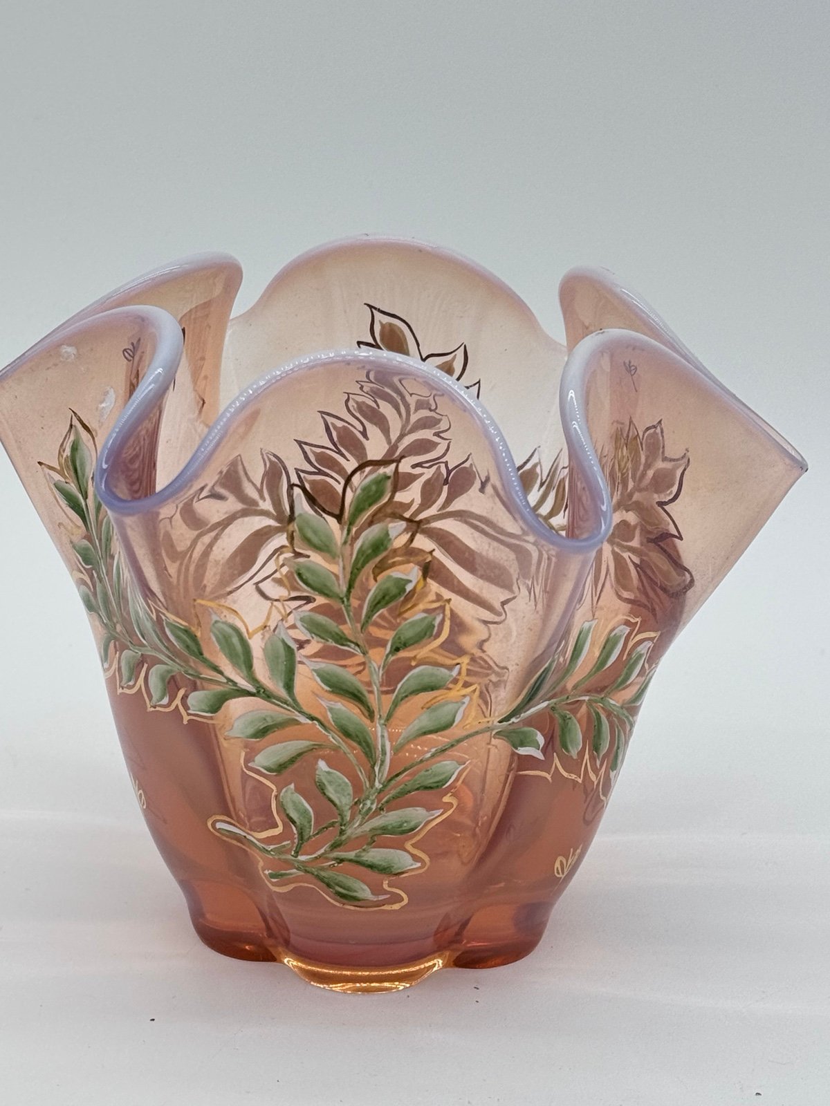 Vintage Charleton hand painted pink opalescent vase