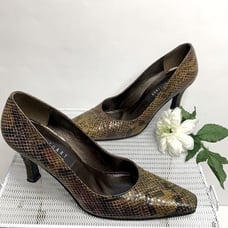 Stuart Weitzman Square Pointed Toe Snakeskin Heels 7.5