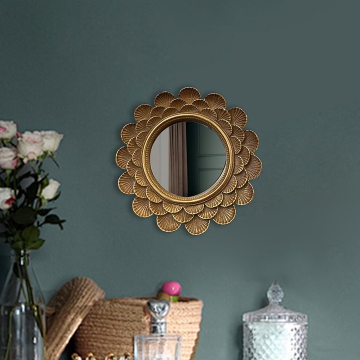 Vintage Vanity Makeup Desk Mirror，Antique Traditional Roundness Table Mirror