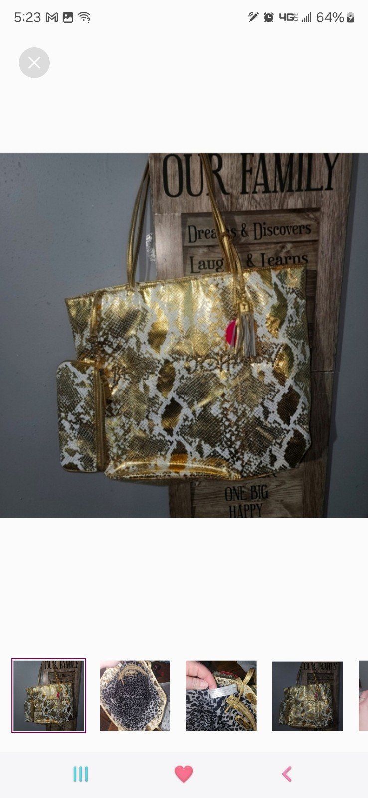 Vintage rare betsey johnson gold snakeskin tote