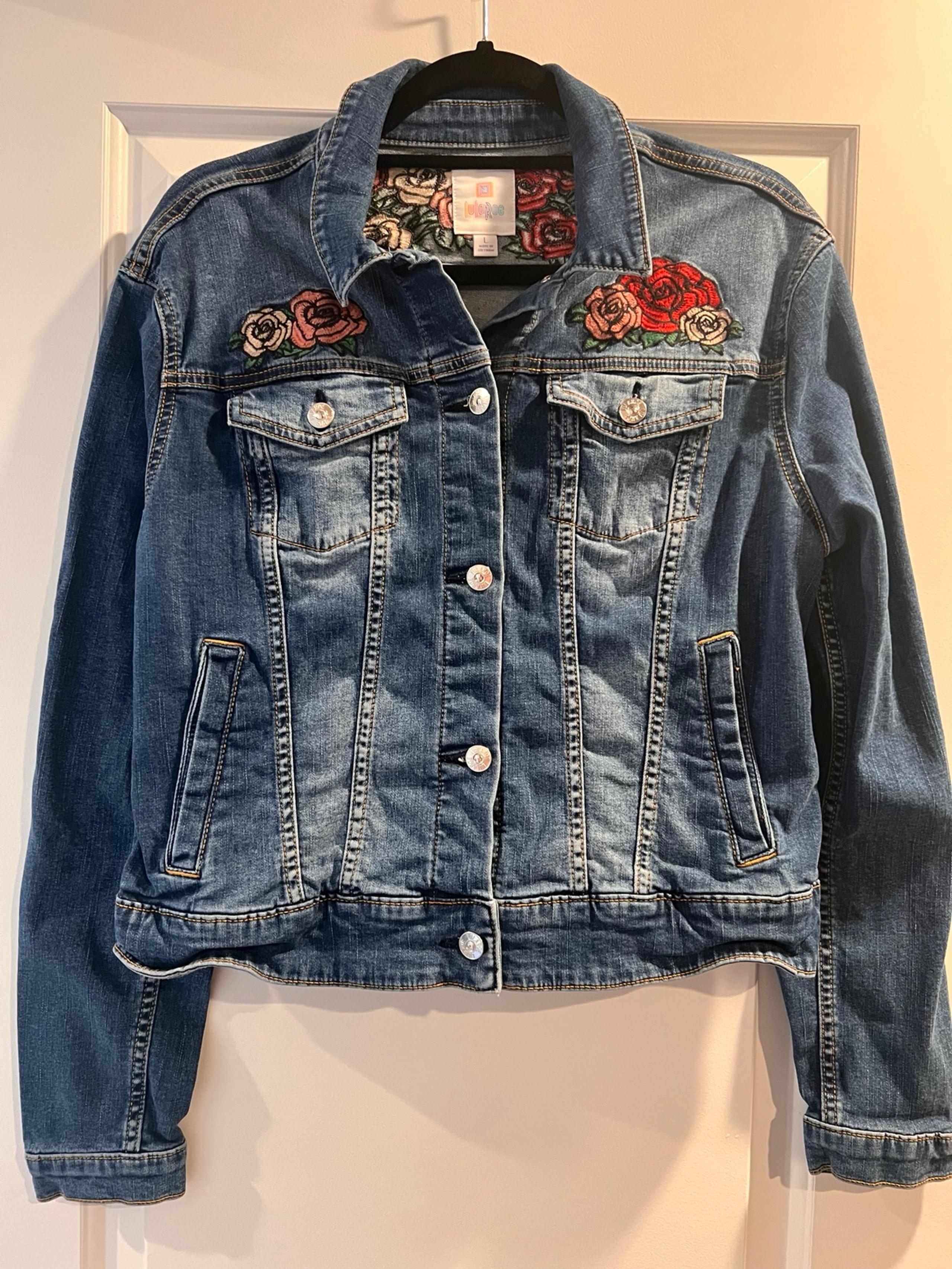 LuLaRoe Floral Embroidered Jean Jacket