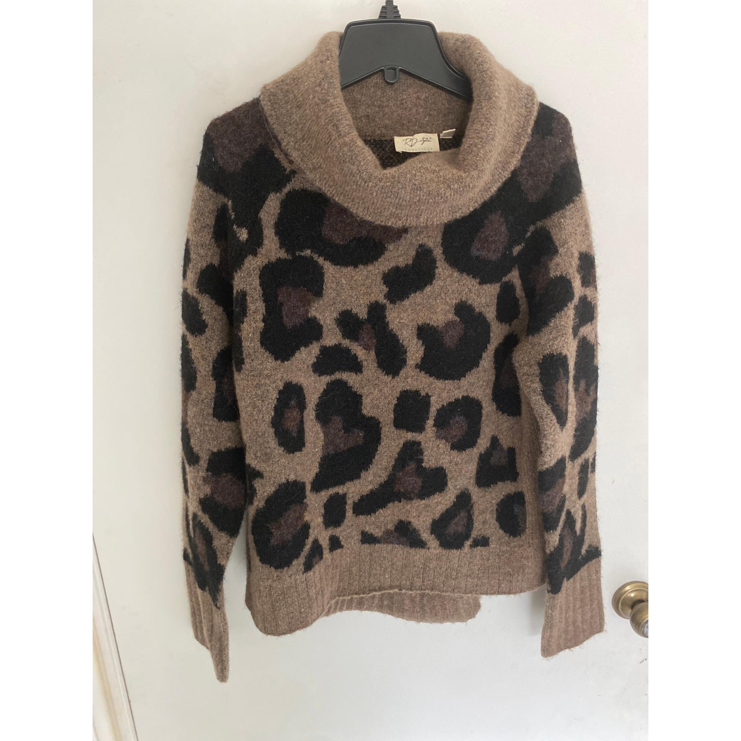 RD Style Conscious leopard cowl neck sweater sustainable size S