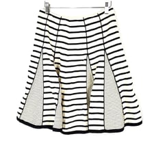 Nanette Lepore Black & Cream Striped Pleated A-Line Midi Skirt Women's Size 6