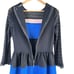 Badgley Mischka Colorblock Lace Sleeves Fit Flare Cocktail Dress Black Blue, S