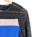 Badgley Mischka Colorblock Lace Sleeves Fit Flare Cocktail Dress Black Blue, S