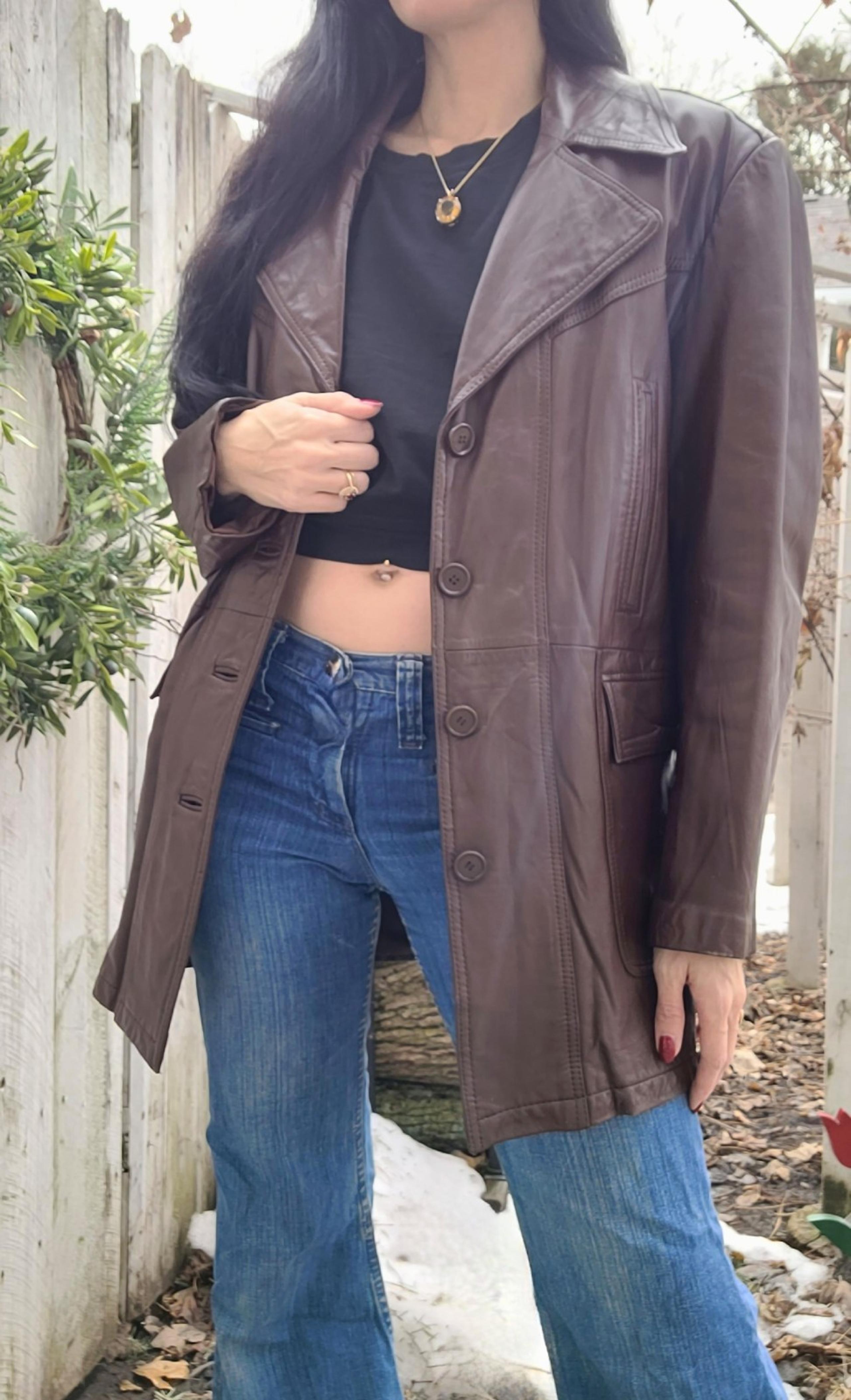 Vintage 70s Sears Leather Shop Men's Brown Leather Lined Jacket Coat Size 40R