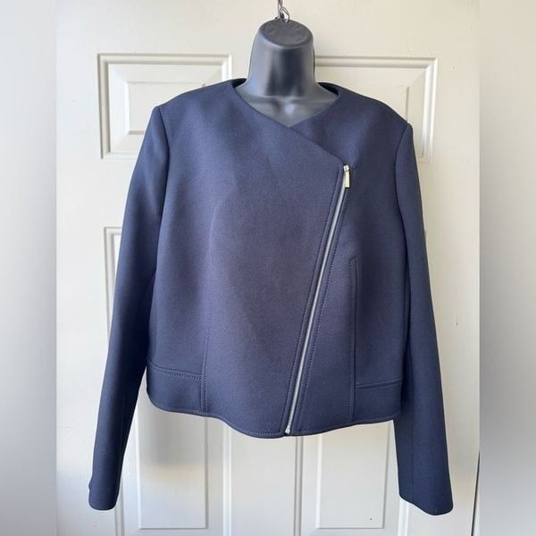 Boss Hugo Boss Womens Juleama Compact Twill Asymmetrical Zip Jacket Sz 14