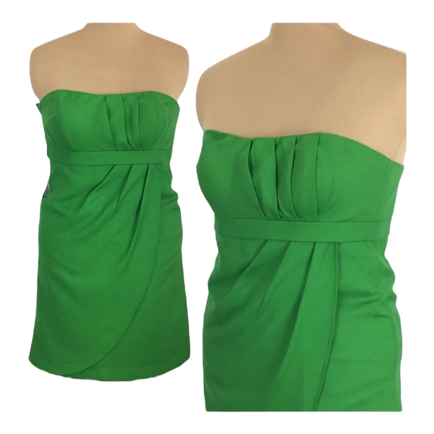 Jenny Yoo Collection Silk & Cotton Green Strapless draped Mini Dress Size 8