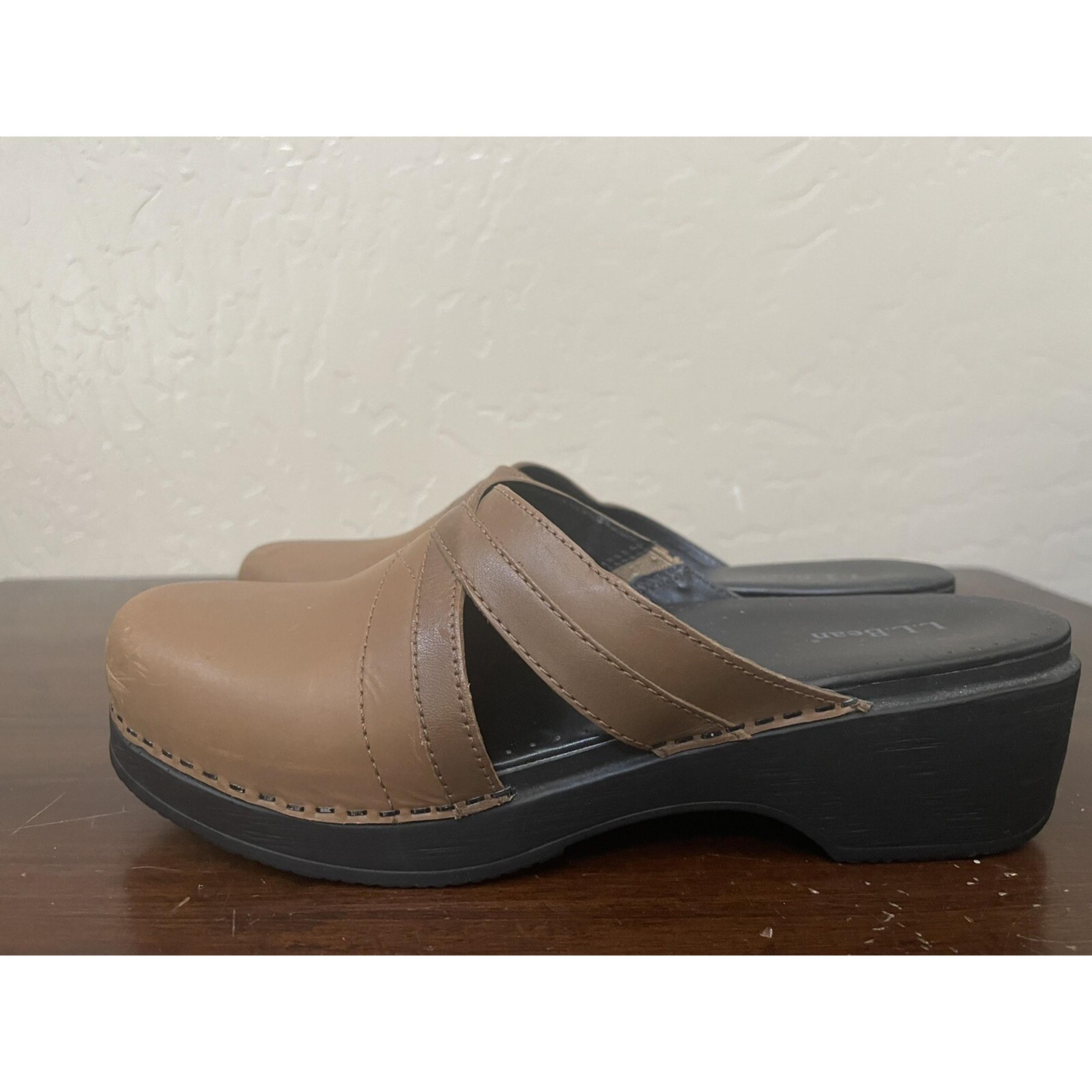 L.L. Bean Shoes Womens Brown Leather Slide On Clogs  Comfy LL Size 41