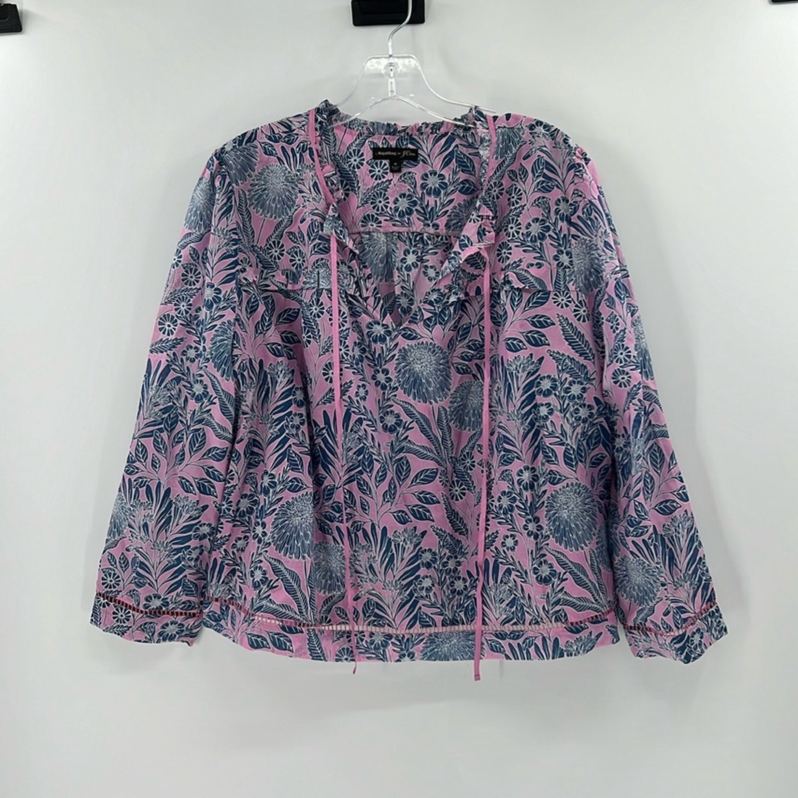 Abigail Borg for J. Crew Tropical Cotton Silk Blend Peasant Top - Pink/Blue - M