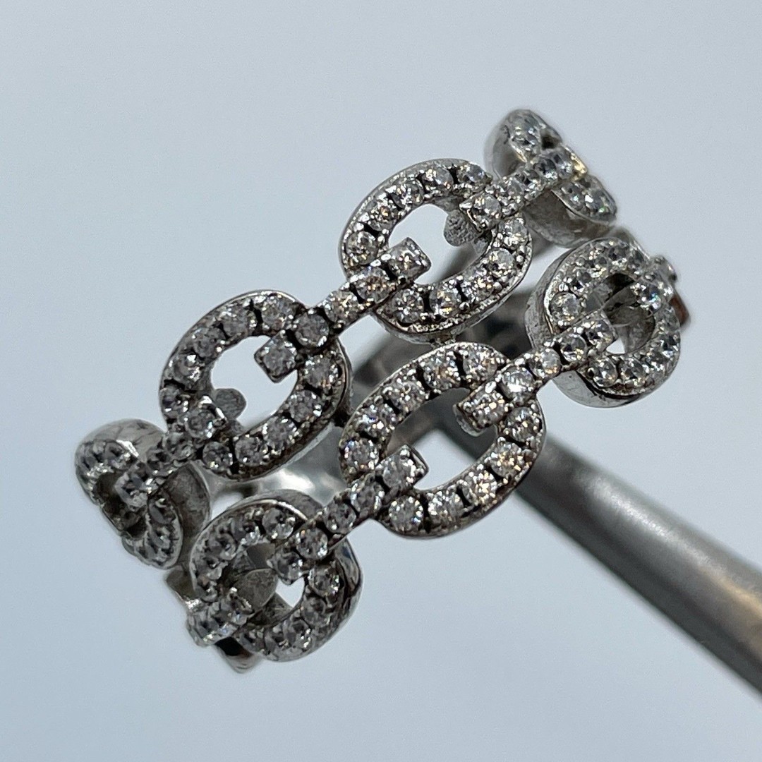 925 Sterling Silver Cubic Zirconia Chain Boho Ring Back Sz 7 Statement Fashion