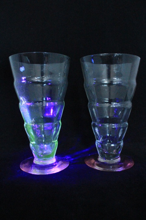Watermelon Uranium Depression Glass Ice Cream Soda Fountain Glass (Set of 2)