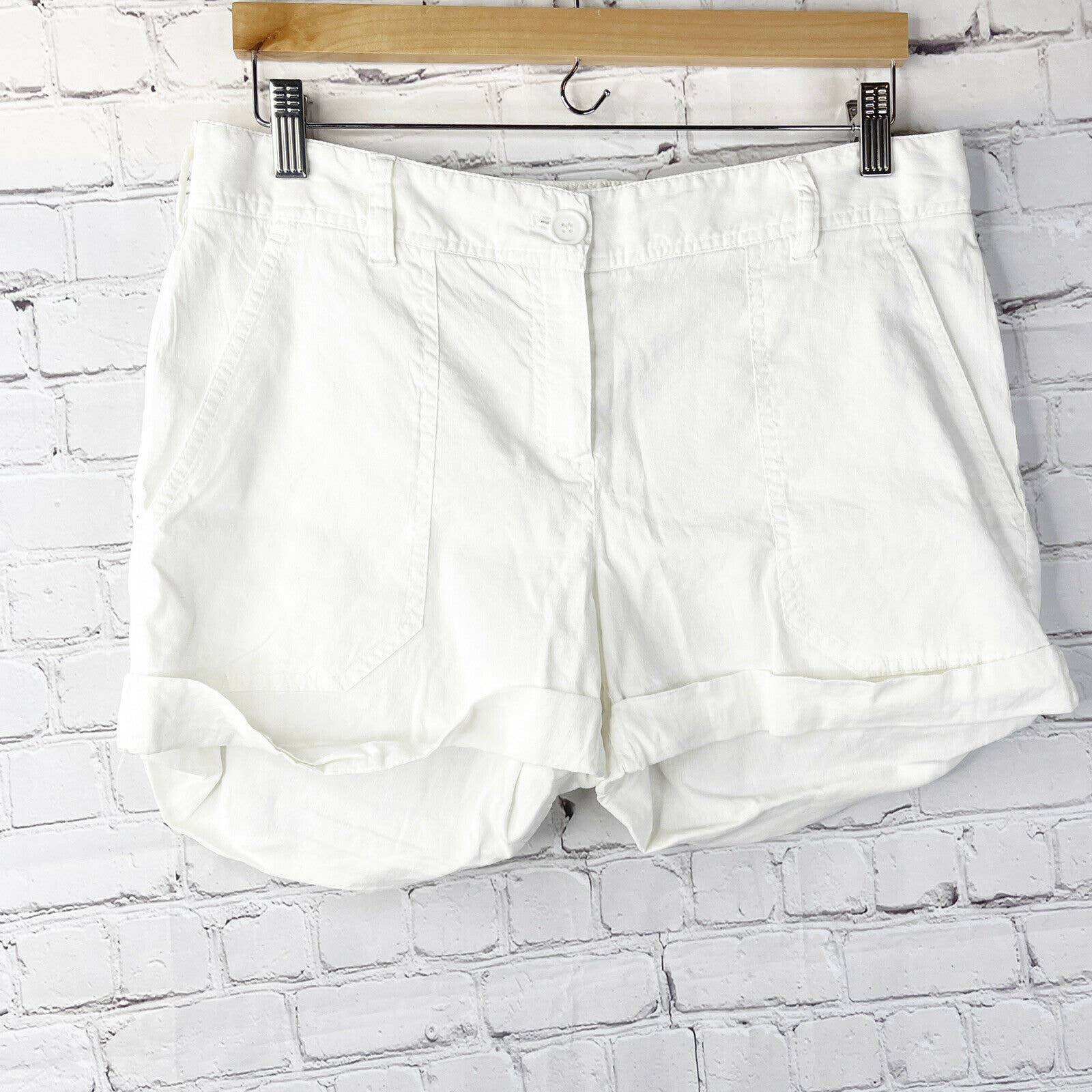 THEORY White Linen Roll Cuff Shorts 8