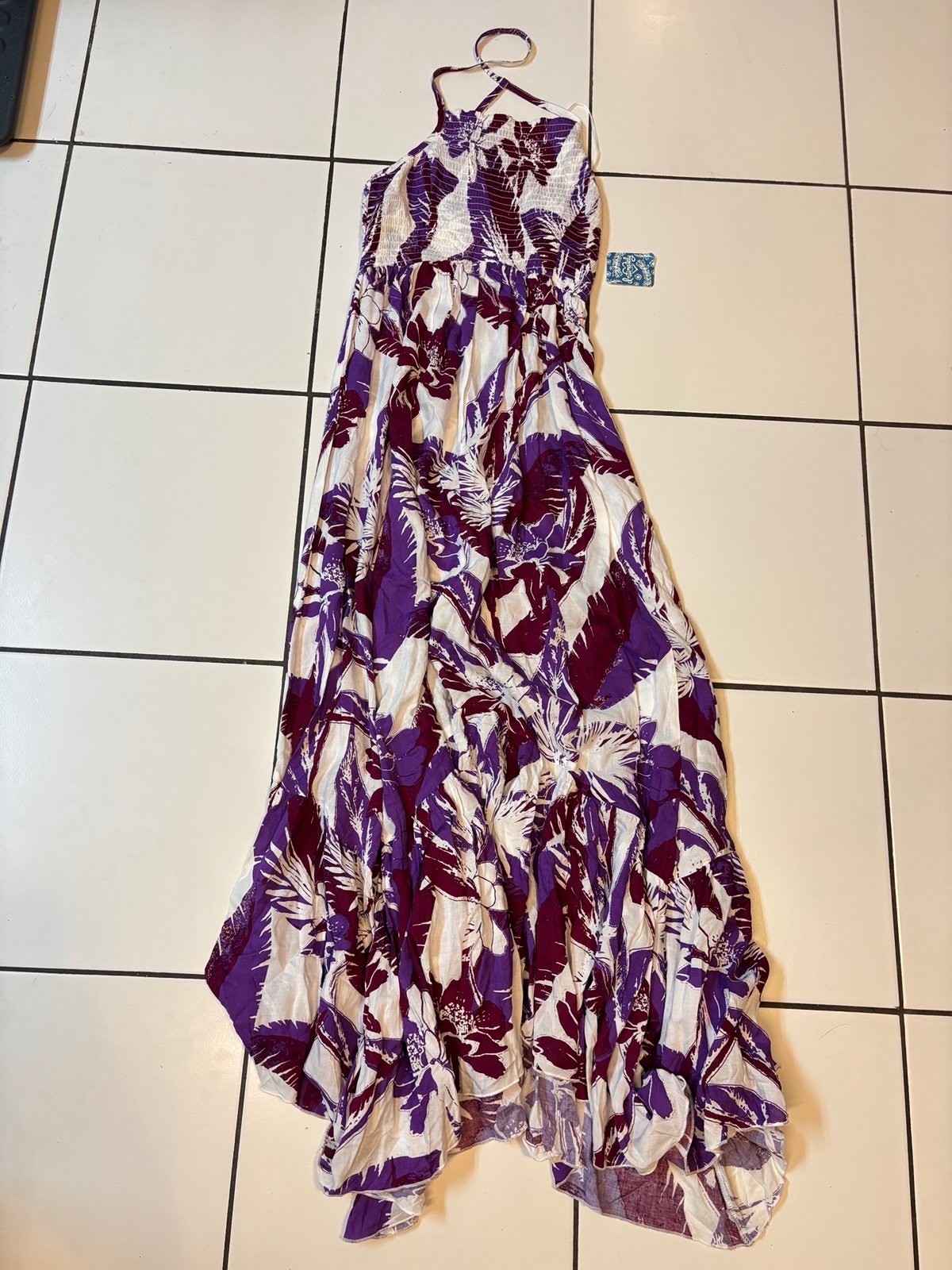 Free People Heat Wave Print Maxi Summer Dress Purple White Size XS NWT