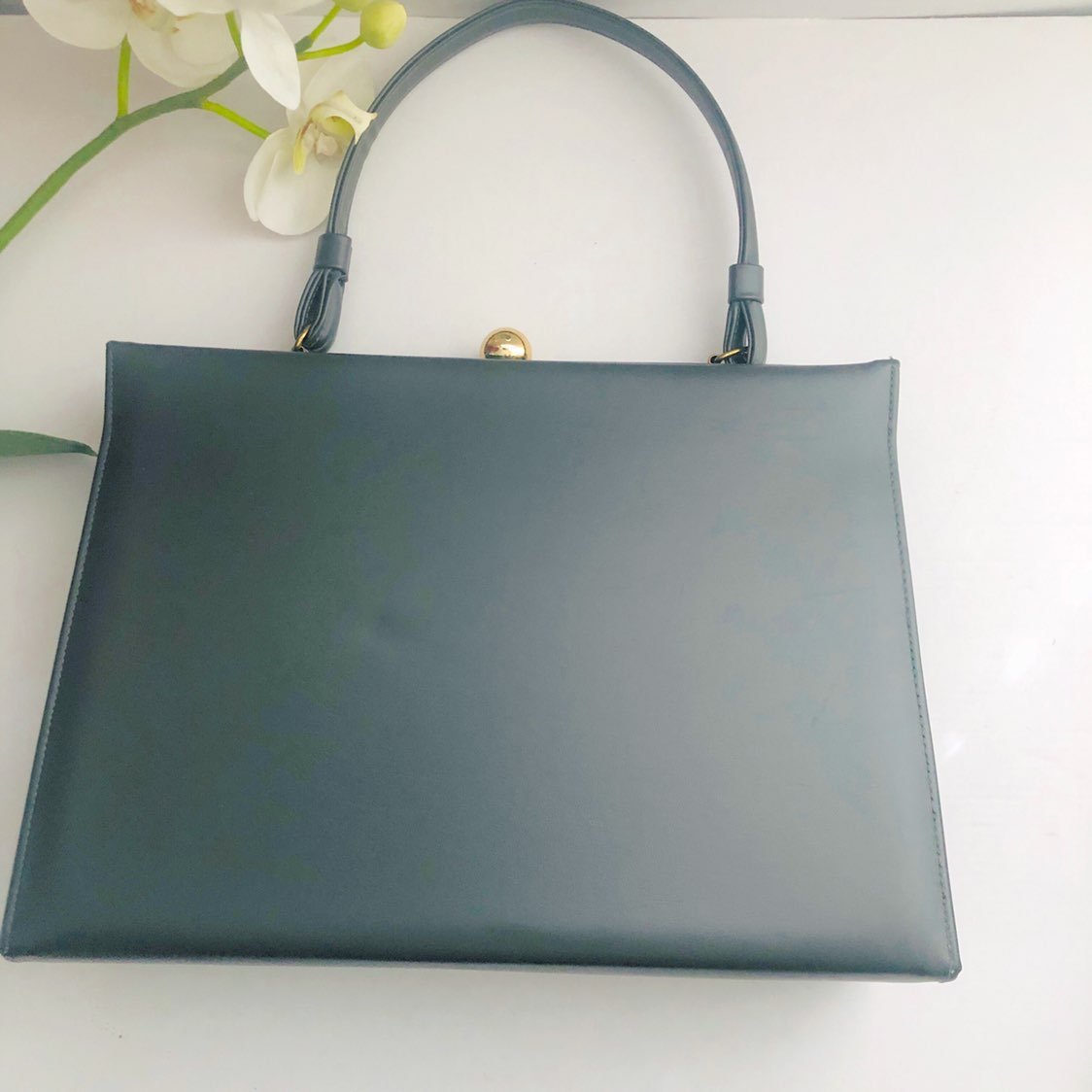 Grey Vintage Handbag With Gold Hardware