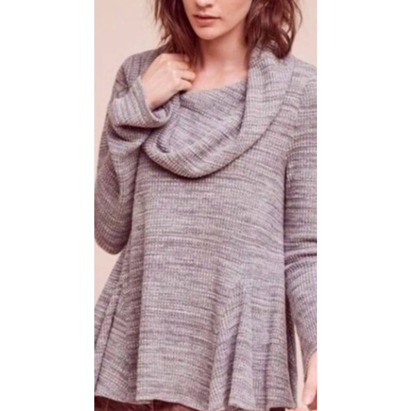 Anthropologie POSTMARK Maurisa Gray Thermal Waffle Knit Cowl Neck Sweater Large
