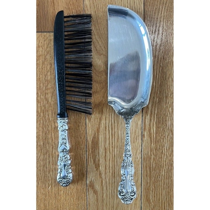 Gorham Sterling Chrysanthum Crumb Pan And Brush Sterling Silver Plated Vintage