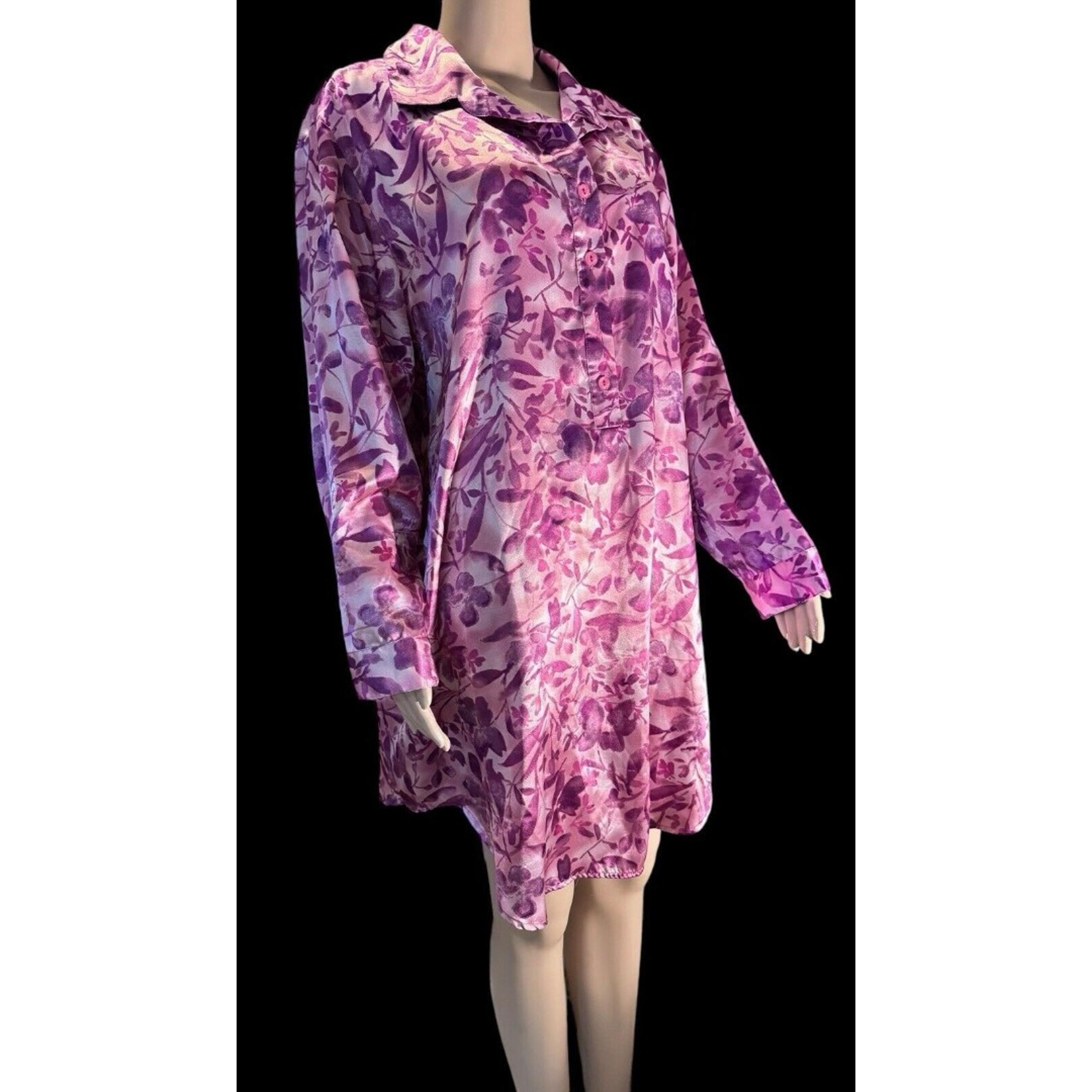 VTG Cacique Sleepwear Shirt Women 18/20 Long Sleeve Purple Nightgown Floral