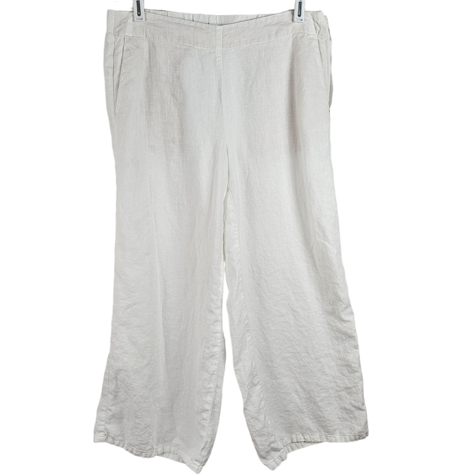 J Jill white linen Pants wide legged elastic waist pockets Small