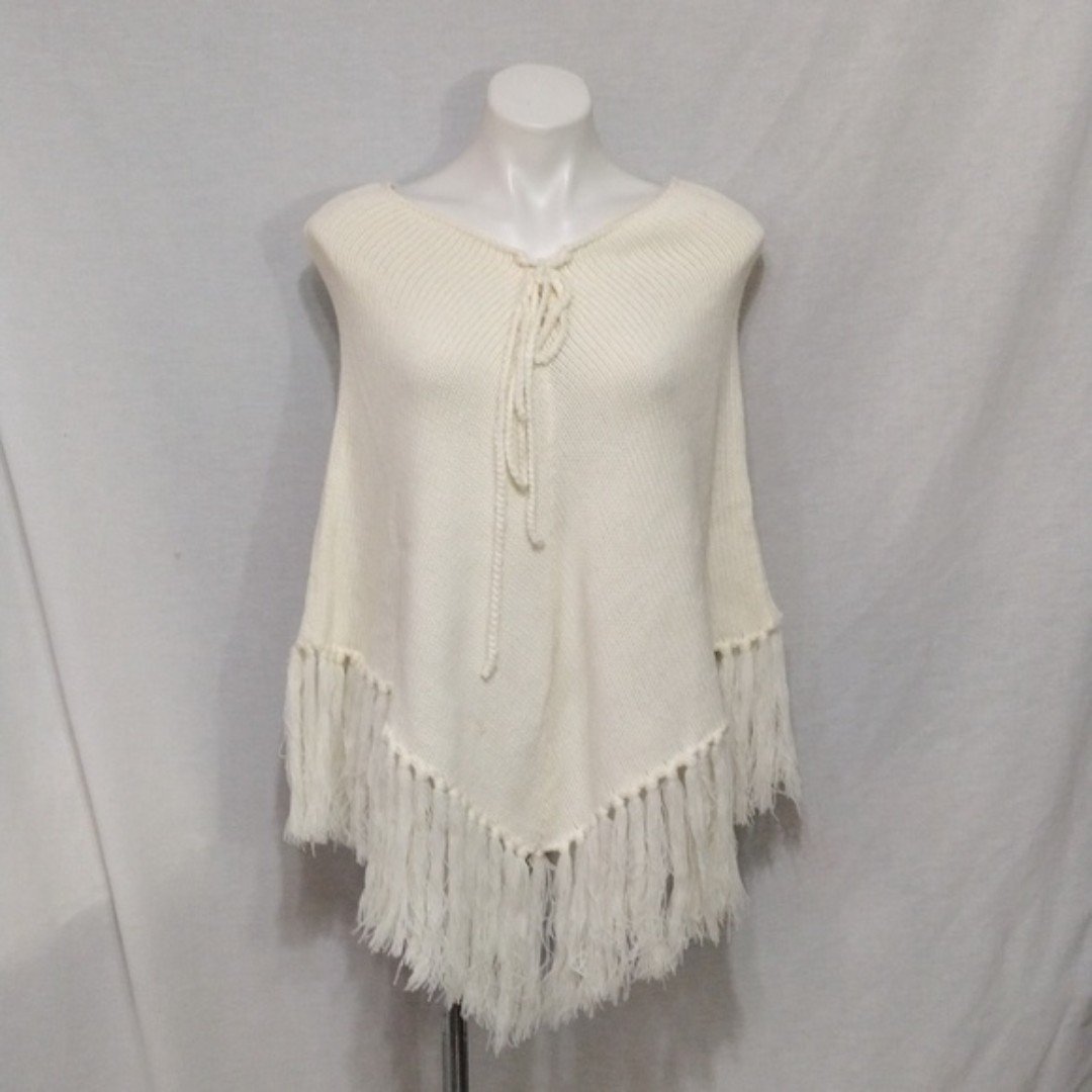 Anne Klein Knitted Fringe Poncho Wrap One Size