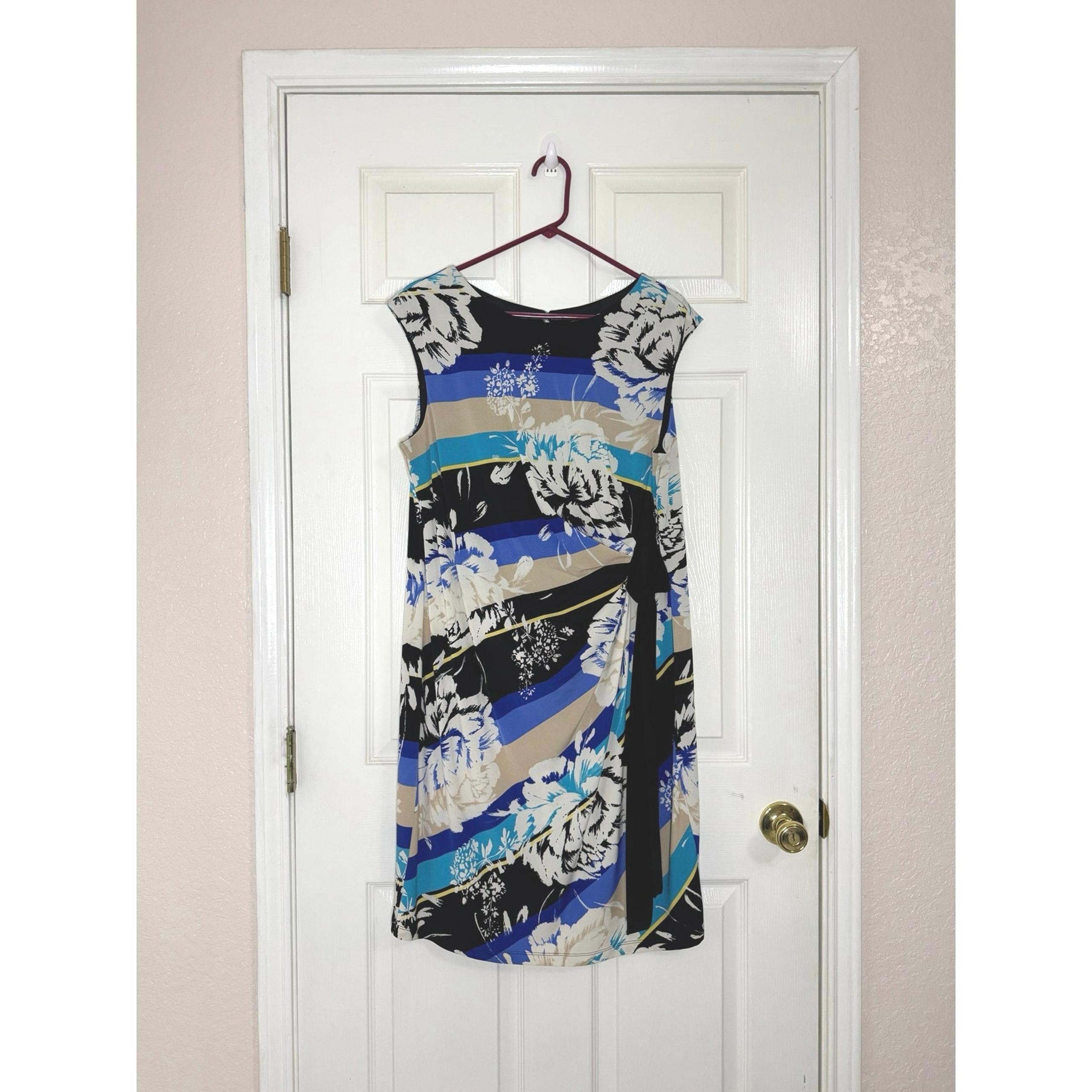 Women's Plus Roz & Ali Cap Sleeve Floral Knee Length Striped Dress size 14W
