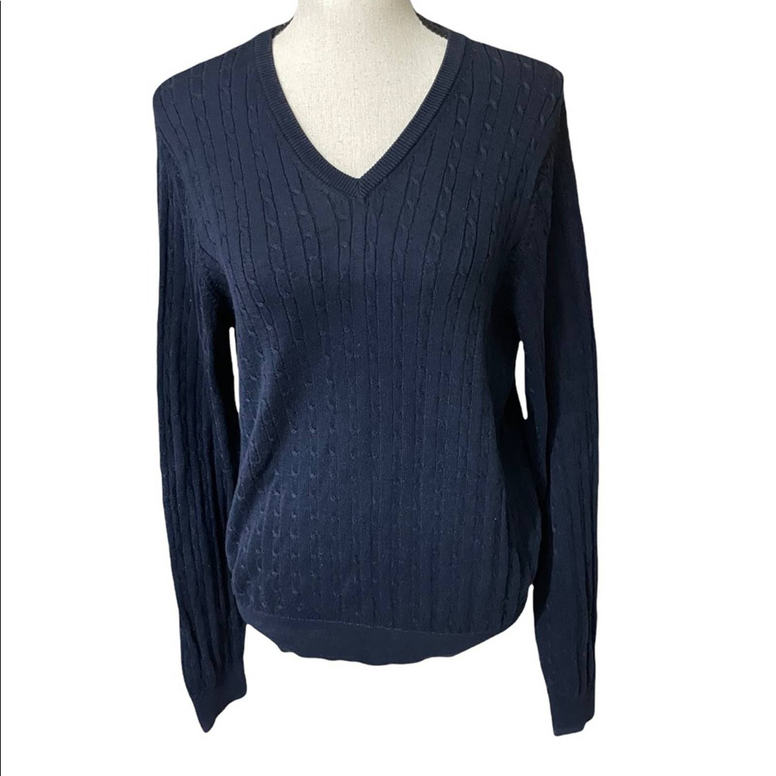 Duck & Hyde womens sweater cable knit V neck mercerized Pima cotton size medium