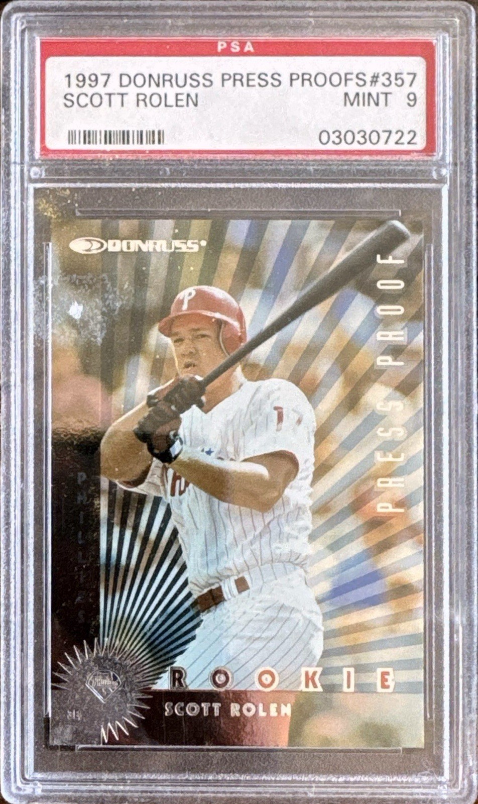 1997 DONRUSS SILVER PRESS PROOF ROOKIE #357 SCOTT ROLEN PSA 9 MINT POP 4