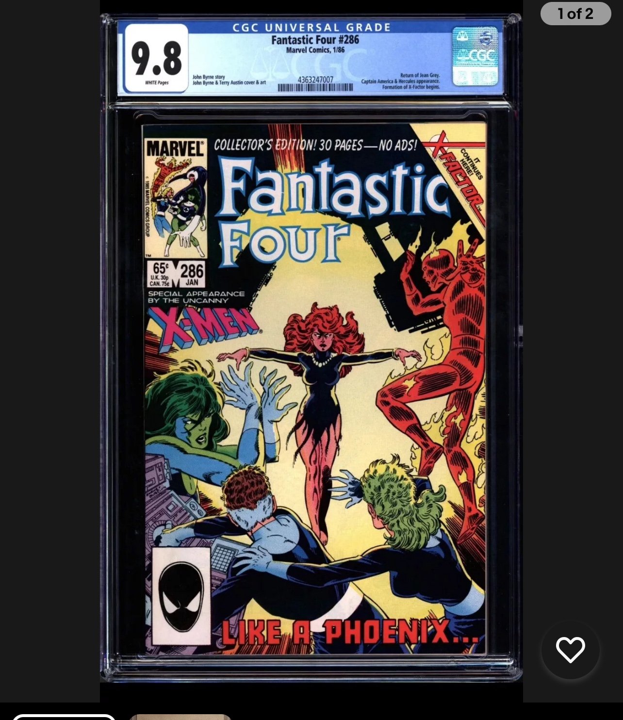 Fantastic Four 286 1/86 Marvel Comics CGC 9.8 NEAR MINT/MINT White Pages