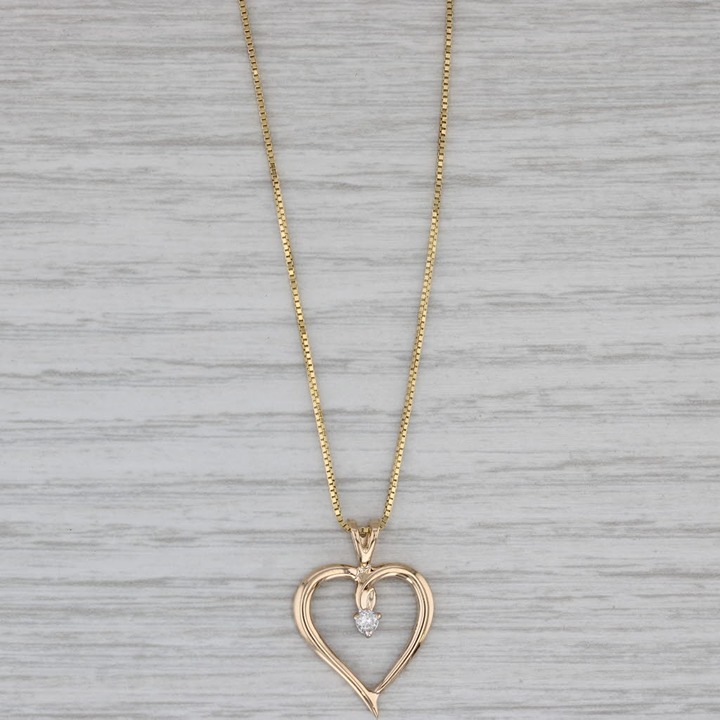 Diamond Open Heart Pendant Necklace 14k Yellow Gold 23.75 Box Chain