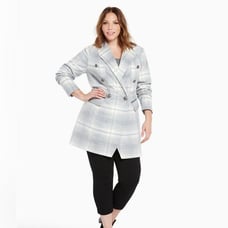 Torrid Women’s Grey Plaid Wool Blend Midi Pea Coat Size 1