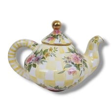 MacKenzie Childs Teapot with Lid Honeymoon Lemon Curd Floral Pink Yellow White