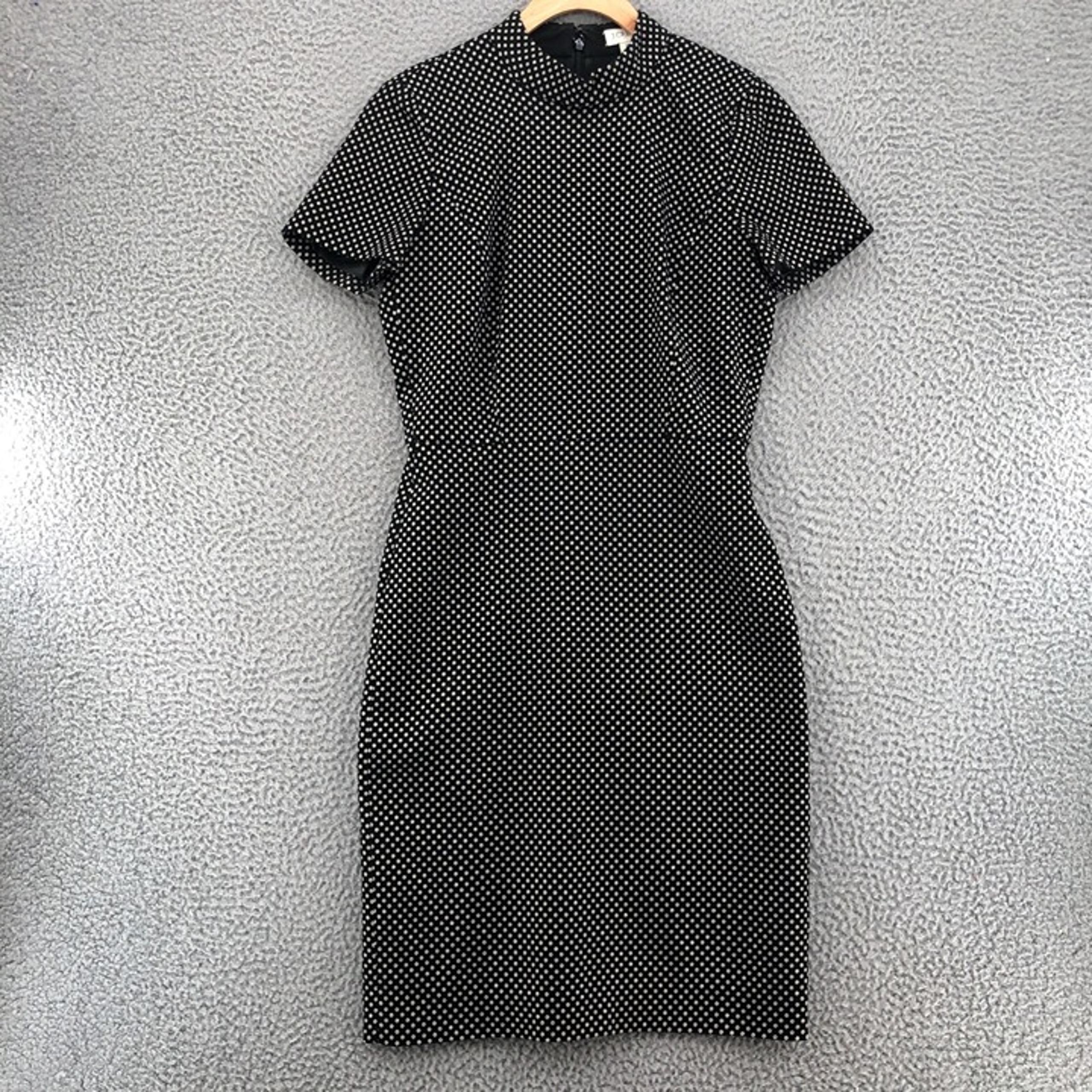 J Crew Dress Womens 0 Black Sheath Knee Length Short Sleeve Mock Holiday Career