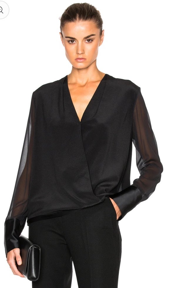 Rag & bone Blaine black sheer see through crossover wrap blouse silk medium