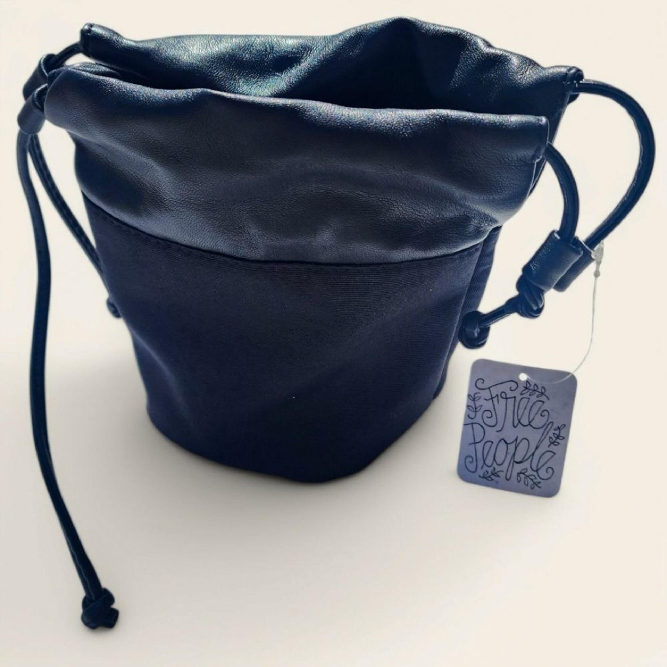 Free People Street Level Black Mini Bucket Bag | Drawstring Pouch Purse