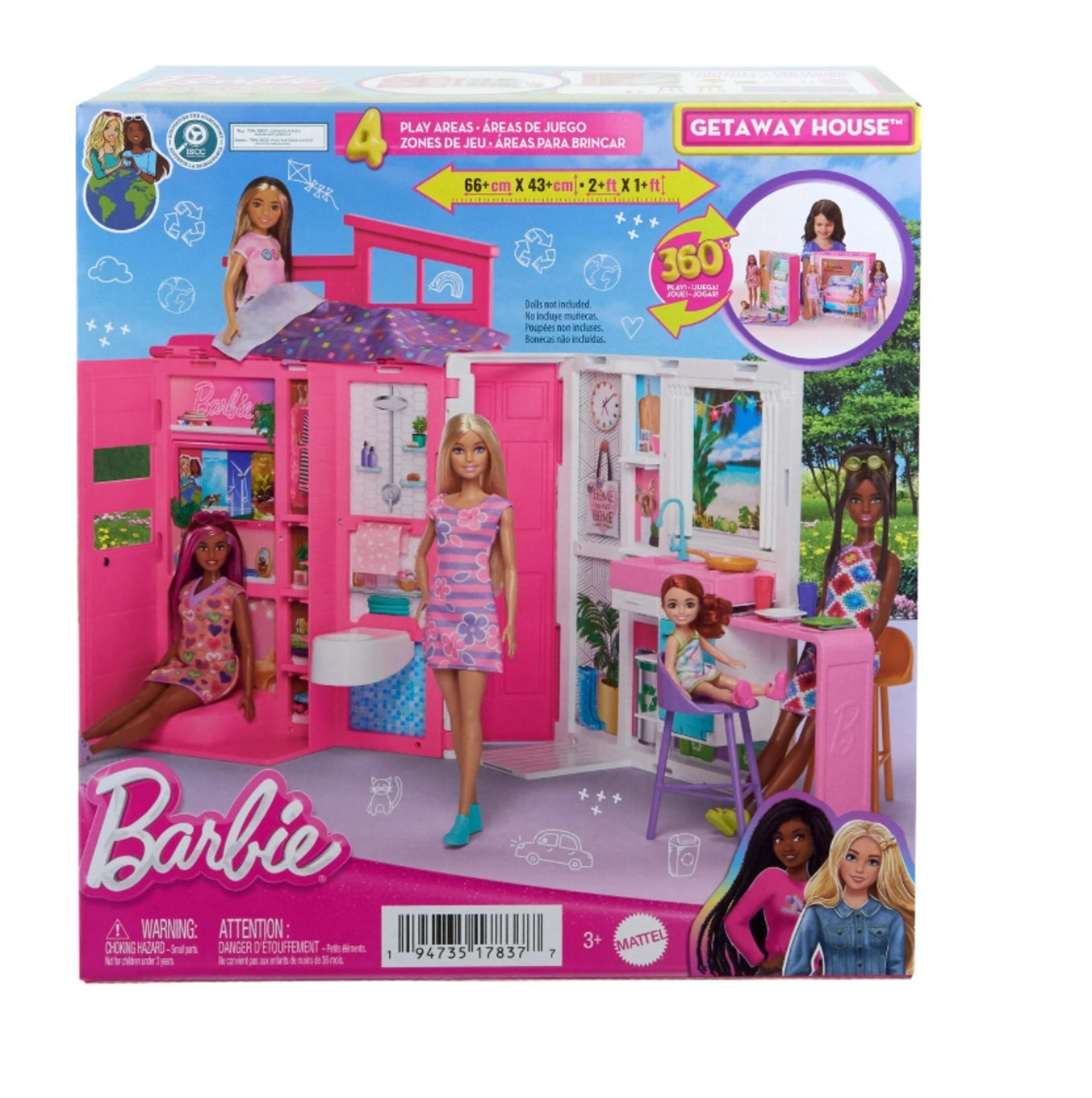 Barbie Getaway Doll House Playset with 4 Play Areas and 11 Decor Accessories NIB