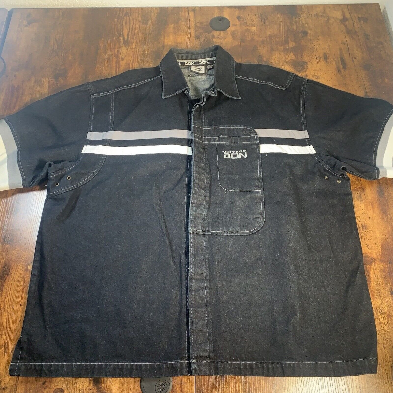 VINTAGE DON (3XL) Blsck w/ White Stripes ~ Embroidered DON Logo Black Gray Jean