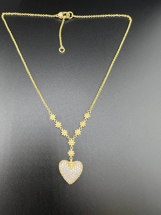 JUDITH RIPKA 14K GOLD CLAD STERLING SILVER 925 STAR CZ HEART PENDANT NECKLACE