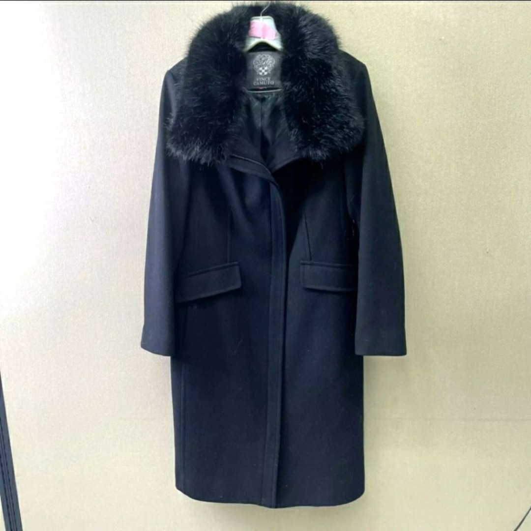 Vince Camuto Designer Wool Women’s Trench Peacoat Fur Coat L (091164)