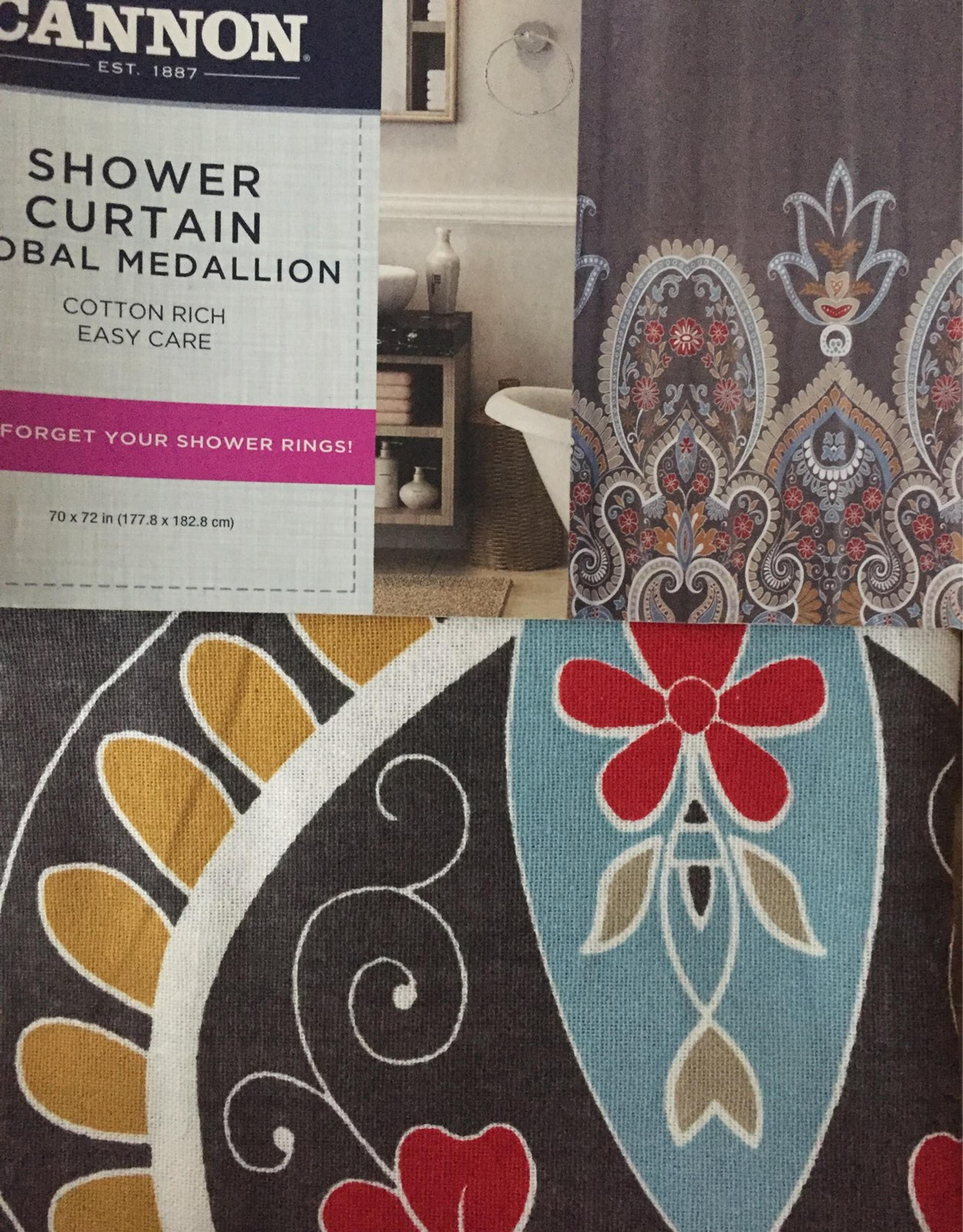 Cannon Fabric Shower Curtain Global Medallion Cotton Gray / Multi 70x72”