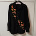 quacker factory womens black orange leaves sparkle button up sweater sz S