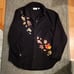 quacker factory womens black orange leaves sparkle button up sweater sz S