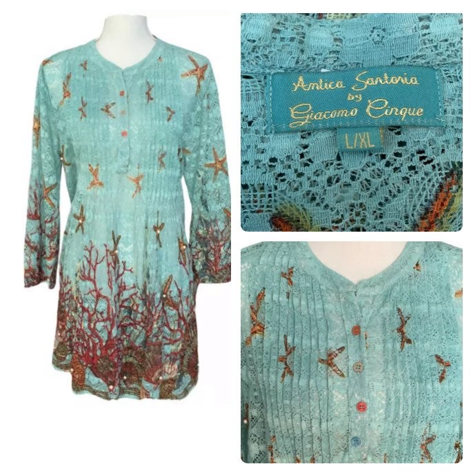 Antica Sartoria Giacomo Cinque Coverup Dress L/XL Embroidered Lace Beaded