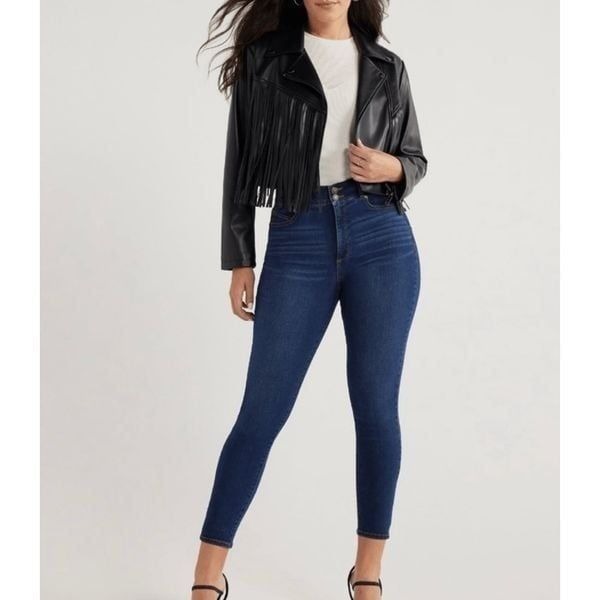 Sofia Vergara Faux Leather Fringe Jacket Black