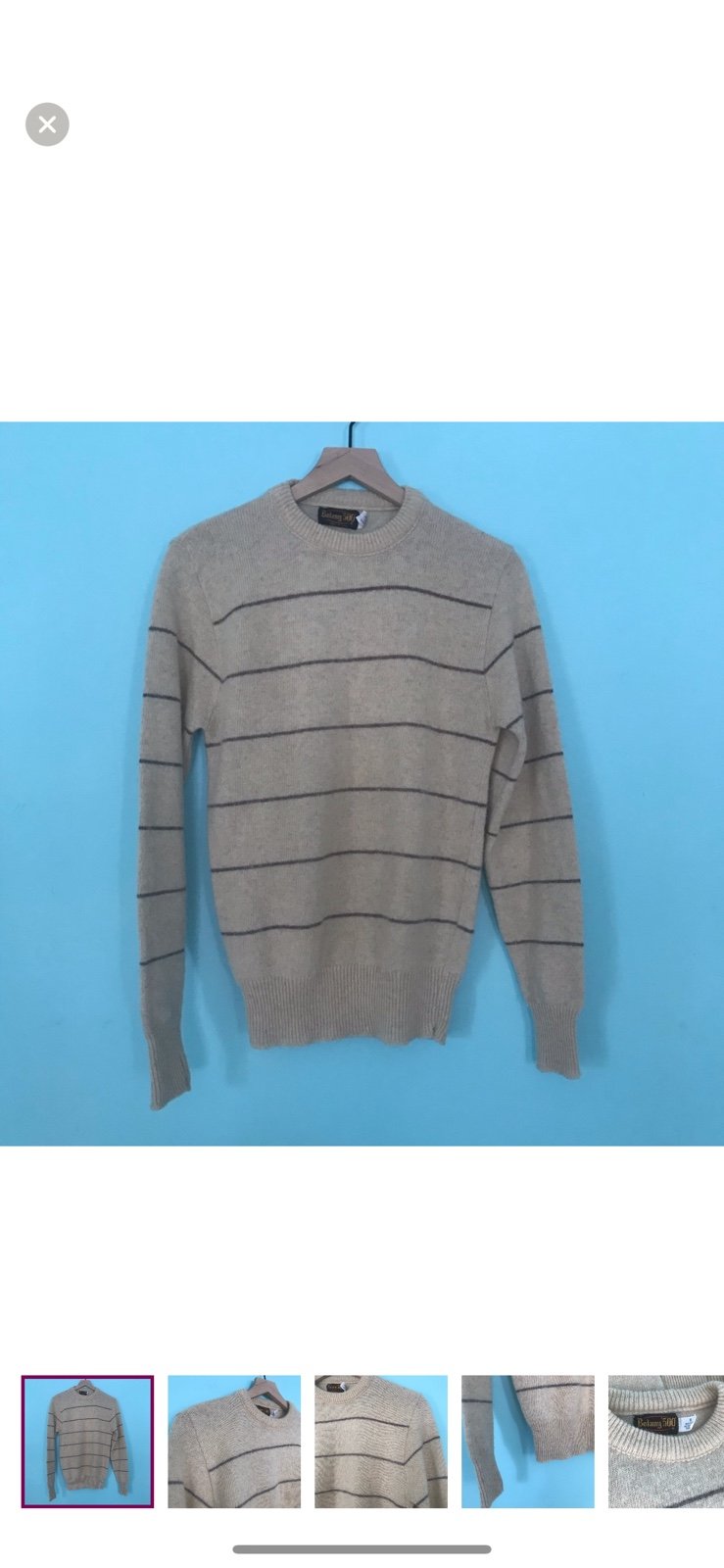 Botany 500 Vintage Wool Grandpa Stripe Long Sleeve Crew Sweater M Rare USA Tan