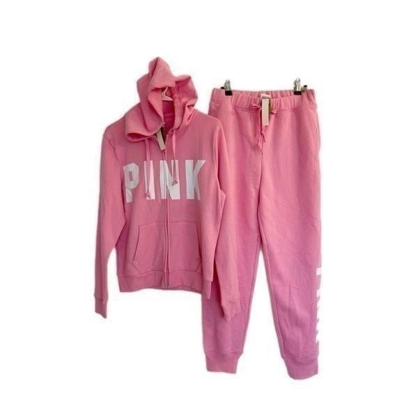 Victoria's Secret PINK Everyday Fleece Hoodie Relaxed Jogger Set Pink Sz S/M