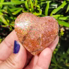 High Quality Rainbow Golden Lattice Sunstone Crystal Heart