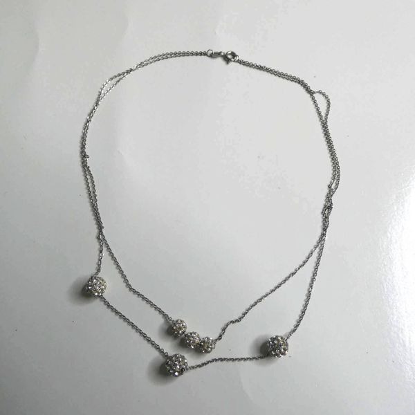 Sterling Silver 925 Chain Necklace Sliding Rhinestone Round Charm Pendant Strand