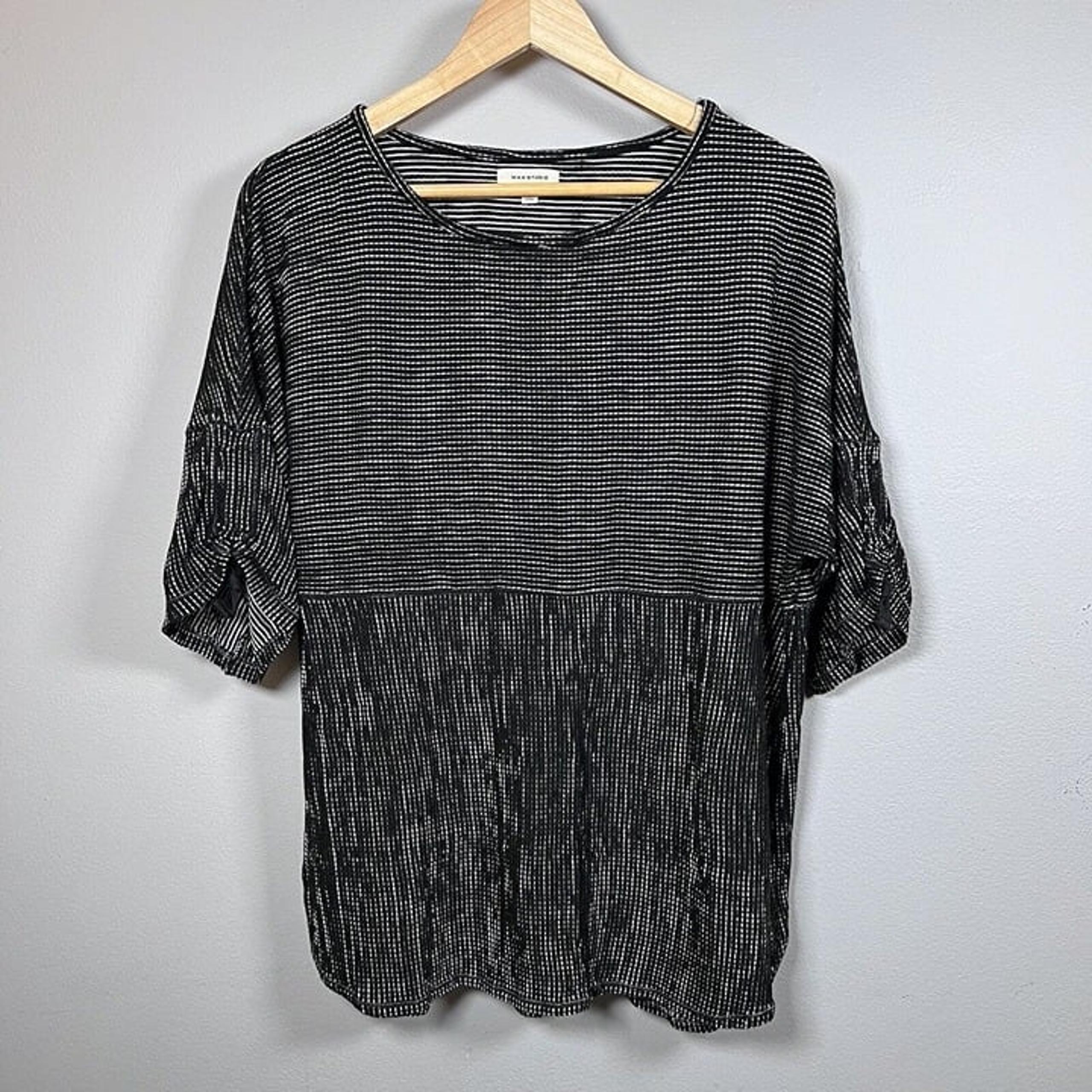 Max Studio Tunic Blouse Black & White Top Ruched Sleeves Women's Size 3X