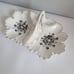 Vintage KPM Germany scalloped divided dish w. handle floral purple green gold